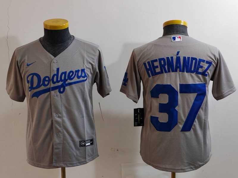 Youth Los Angeles Dodgers #37 Teoscar Hernandez Grey Cool Base Stitched Jersey->mlb youth jerseys->MLB Jersey